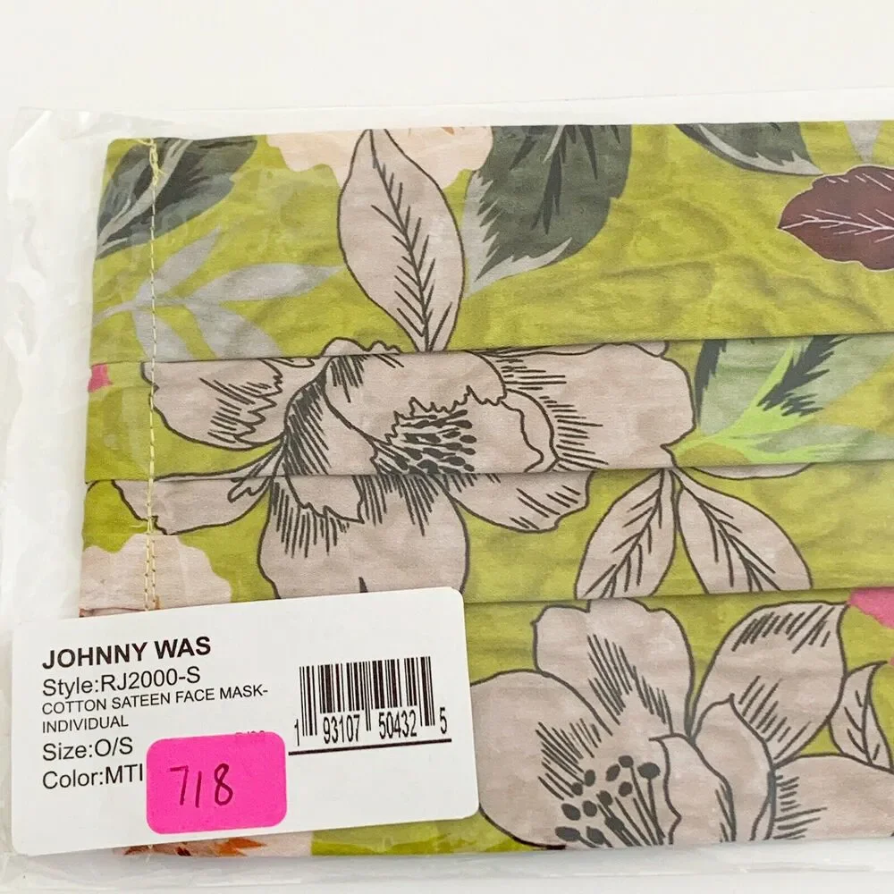 JOHNNY WAS Face Mask Designer Cotton Sateen Face Mask Face Covering